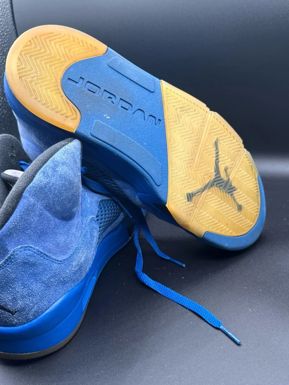 Jordan Men’s Blue Suede Basketball Shoes with Gum Outsole